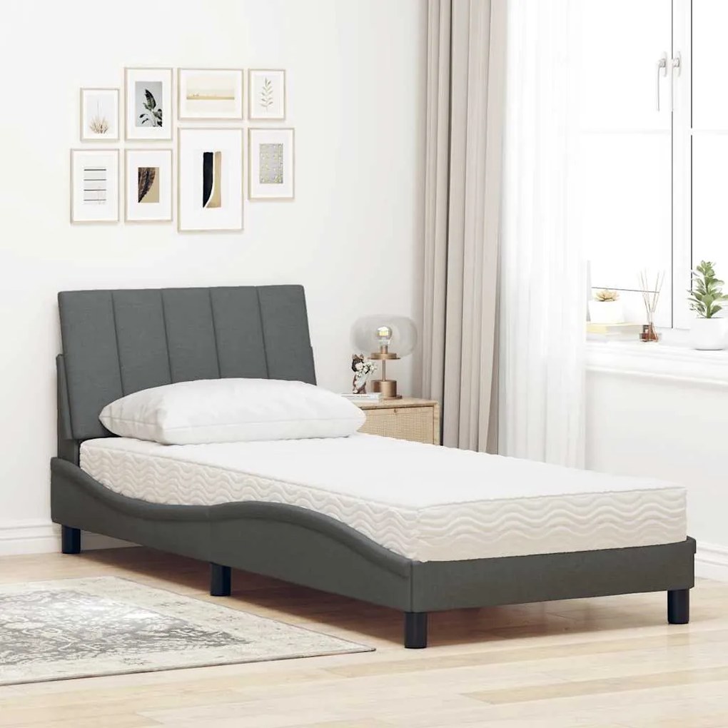 Cama com colchão 90x190 cm tecido cinzento-escuro