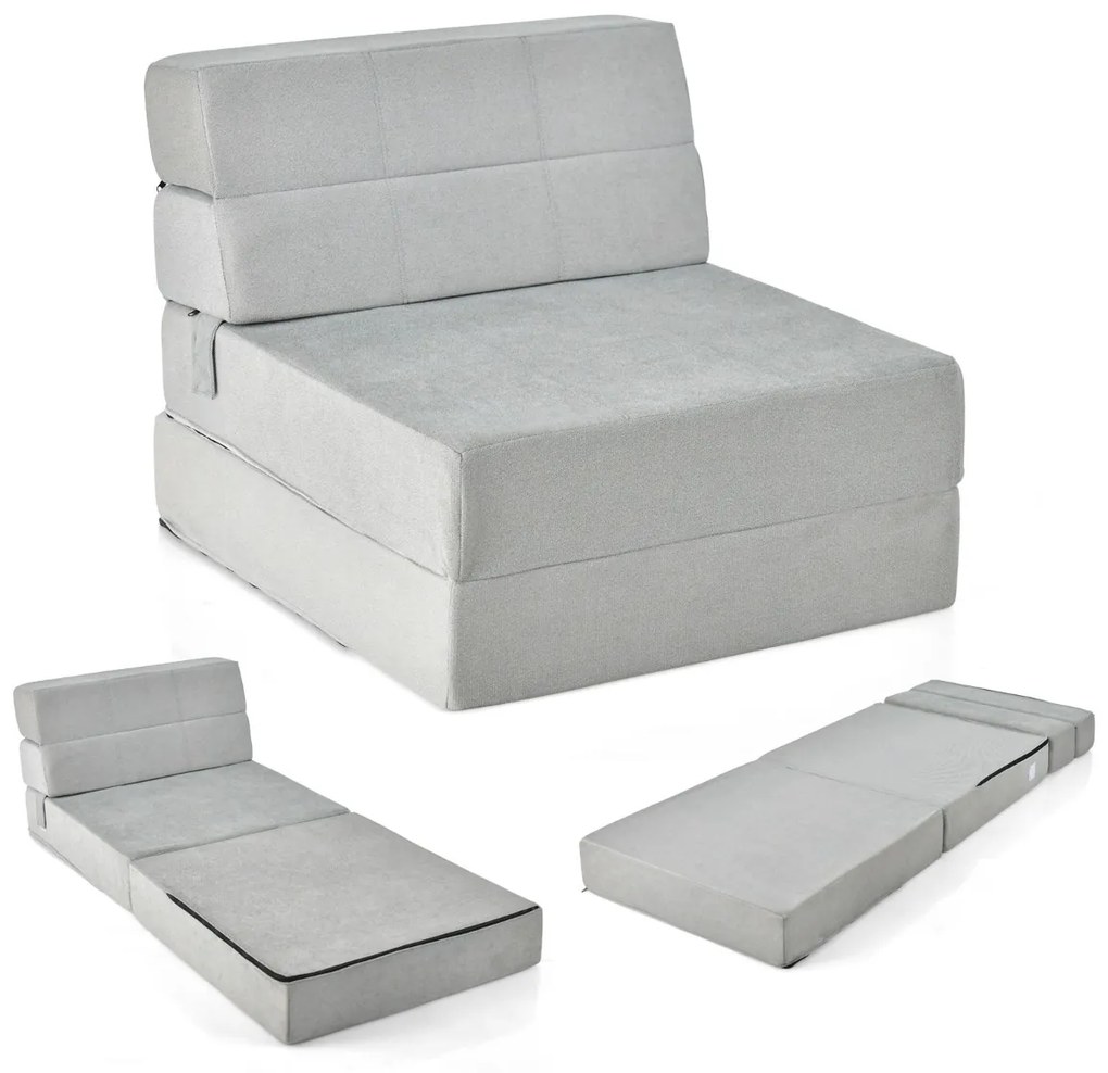 Sofá-cama dobrável 3 em 1 Colchão de espuma de densidade 3 em 1 Cobertura amovível e lavável Cama de hóspedes portátil 190 x 71 x 15 cm Cinzento