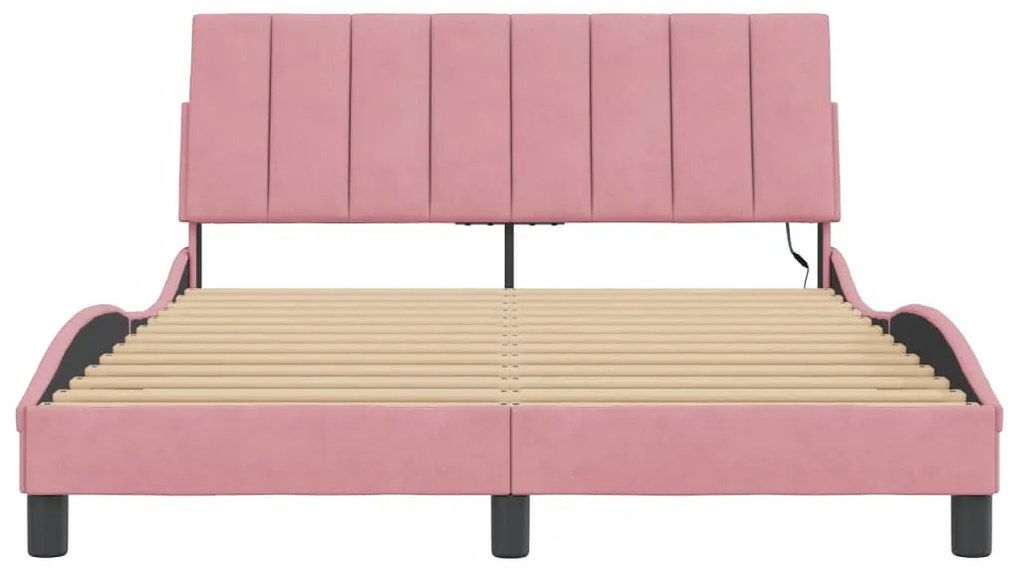 Estrutura de cama c/ luzes LED 140x200 cm veludo rosa