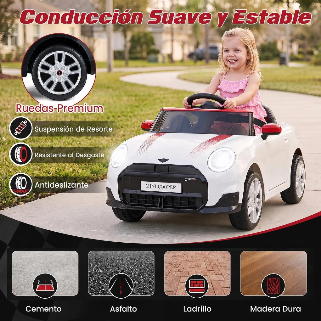 Carrinho Elétrico Infantil 12V para crianças 3-6 anos, 97 x 55 x 48 cm, Dois Modos de Condução, Branco