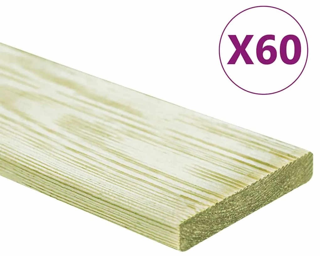 Tábuas de terraço 60 pcs 7,2 m² 1m pinho maciço impregnado