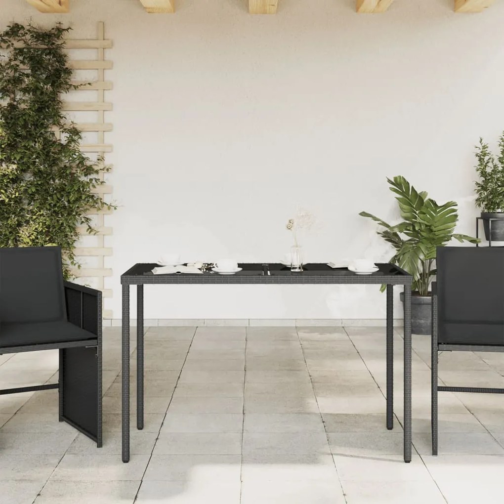 Mesa de jardim com tampo de vidro 115x54x74 cm vime PE preto