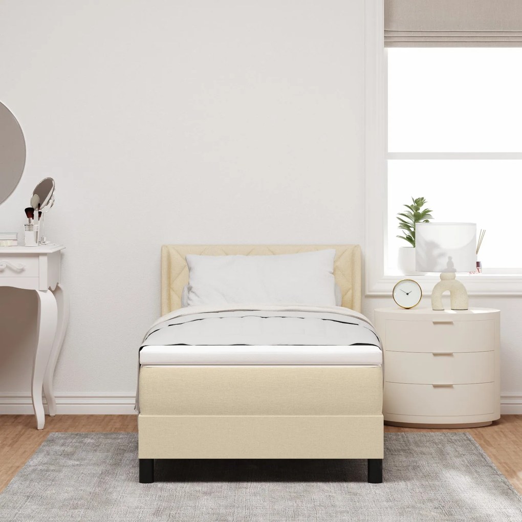 Cama Box Spring vidaXL com Colchão Creme 90x190 cm Tecido, Cabeceira v
