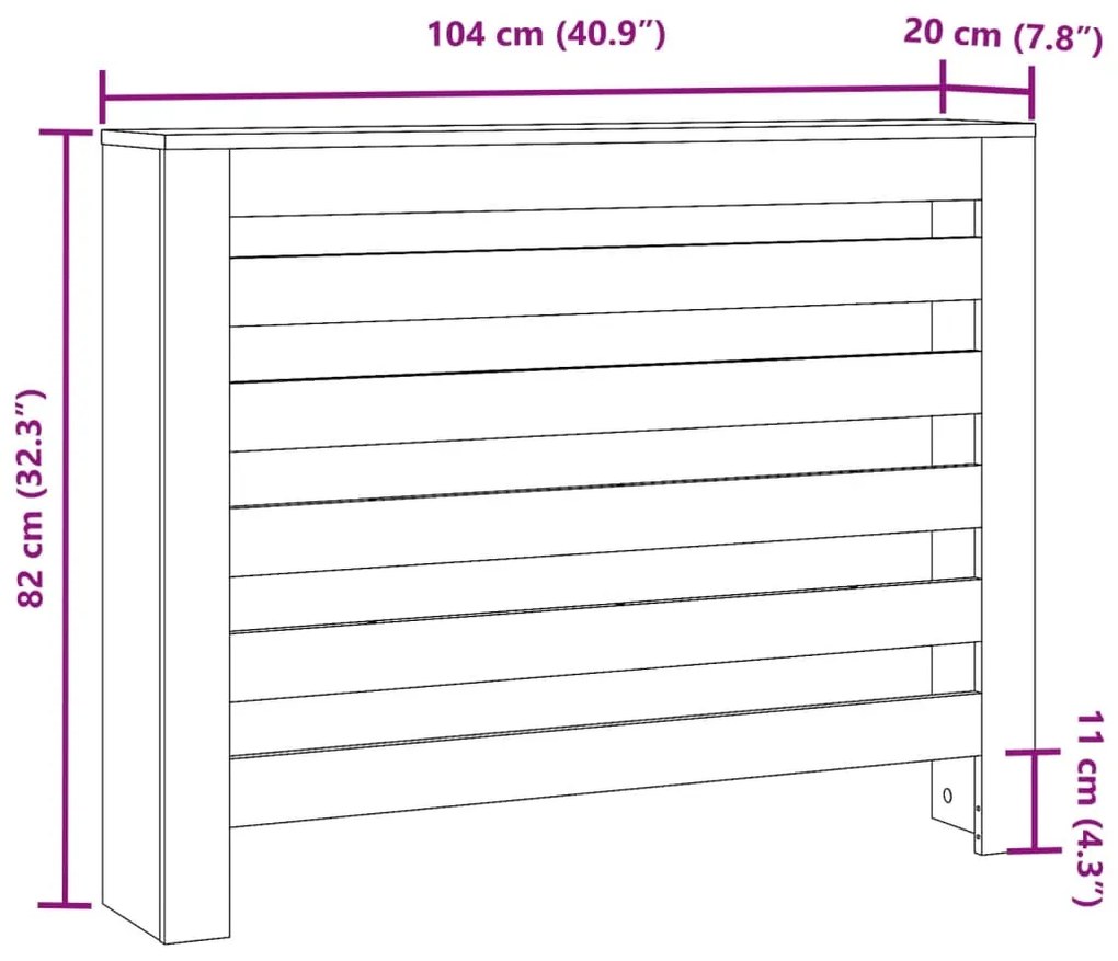 Cobertura de radiador 104x20x82 cm derivados de madeira branco