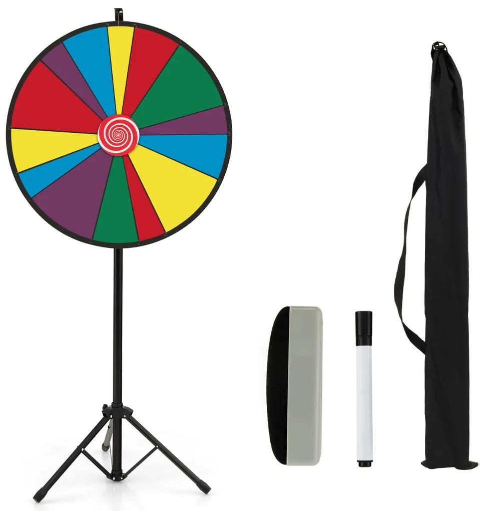 Roleta Roda da Sorte ajustável em altura com suporte para marcadores e apagador colorido editável para jogos 76 x 52 x 140-170 cm