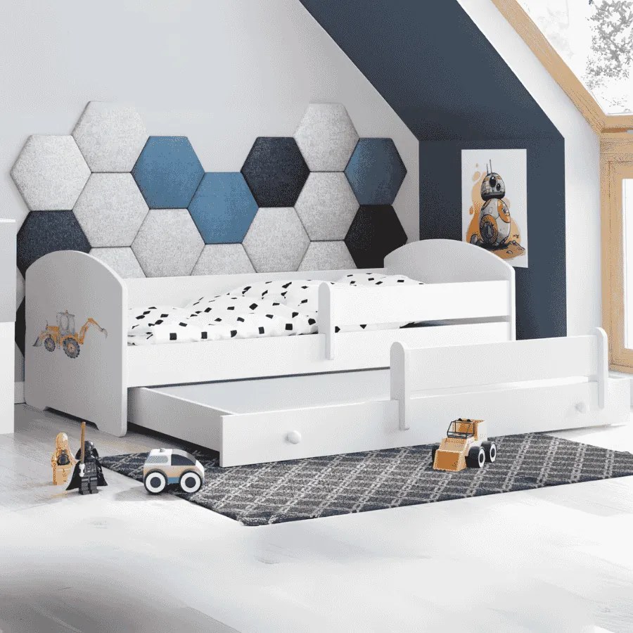 Cama Criança Luk 160x80 - Escavadora Branca - colchão e estrado incluído