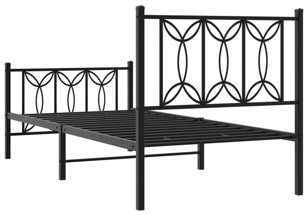 Estrutura de cama com cabeceira e pés 75x190 cm metal preto