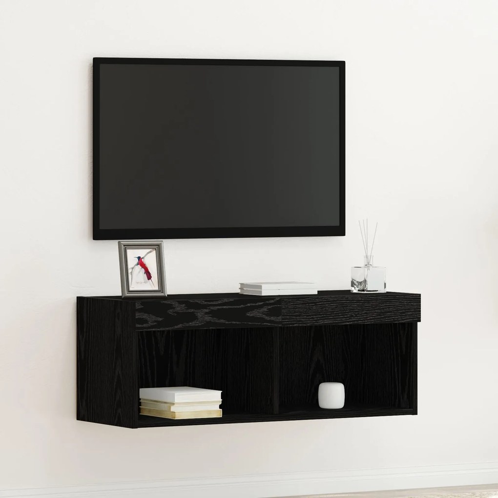 Armário de TV vidaXL com luzes LED Carvalho Preto 80x30x30 cm