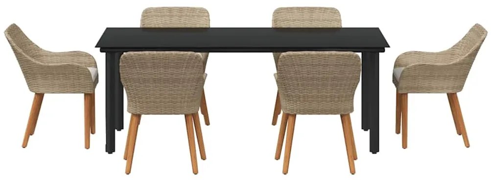 Conjunto de Jantar de Jardim com 7 Peças Bege em Rattan Sintético