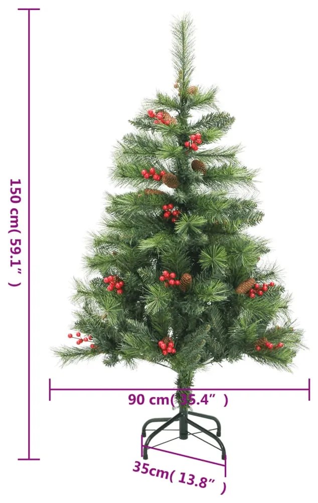 Árvore de Natal artificial articulada c/ pinhas e bagas 150 cm