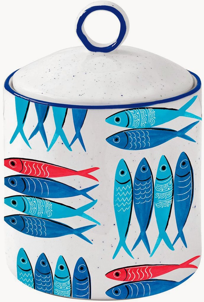 Frascos de arrumação em porcelana Sardine's Party, conjunto de 2
