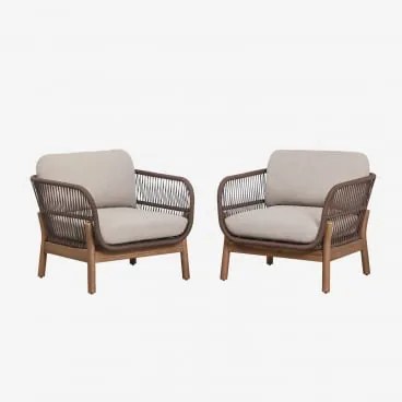Pack De 2 Poltronas De Jardim Em Madeira De Acácia E Corda Trançada Karvia Castanho Acácia & Tecido Castanho Avelã - Sklum