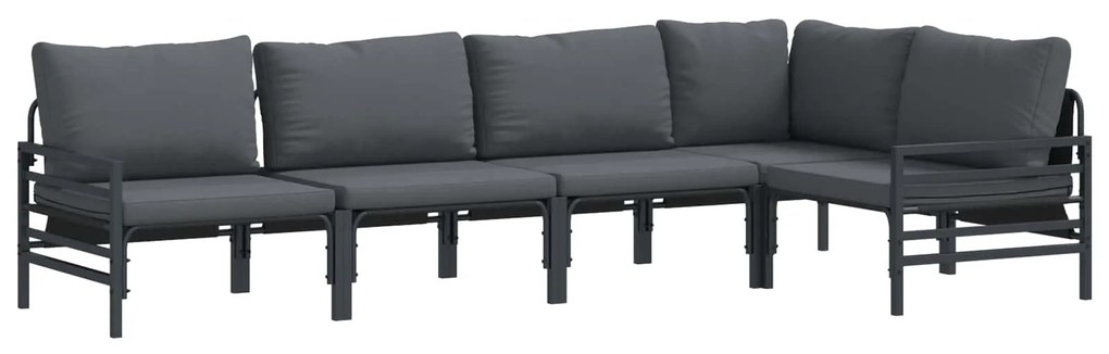 vidaXL Conjunto de Sofá de Jardim com almofada 5 pcs Preto Aço