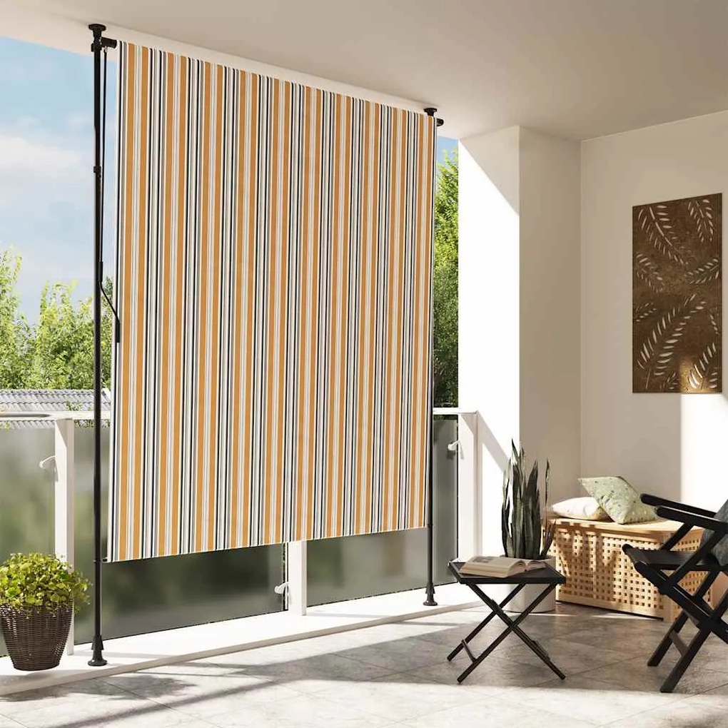 vidaXL Estore de rolo exterior 150x270 cm tecido/aço amarelo e branco