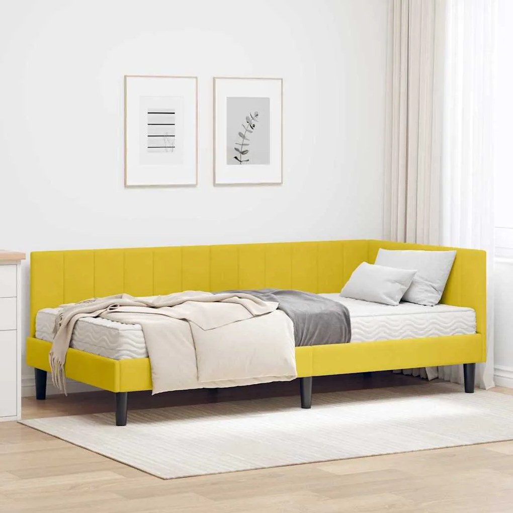 vidaXL Estrutura de Cama de Canto com Colchão 2 pcs Amarelo Veludo