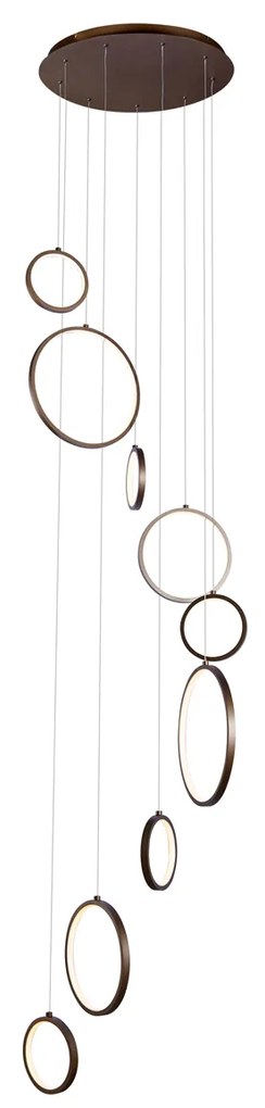 Candeeiro suspenso de design bronze escuro 9 luzes incluindo LED regulável em 3 níveis - Vide Anella Moderno