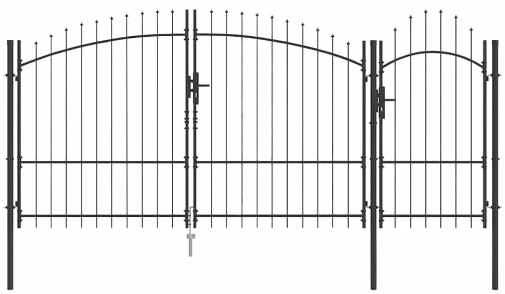 Portão de Jardim com Ponta de Lança Cinza 175 x 400 cm em Aço.