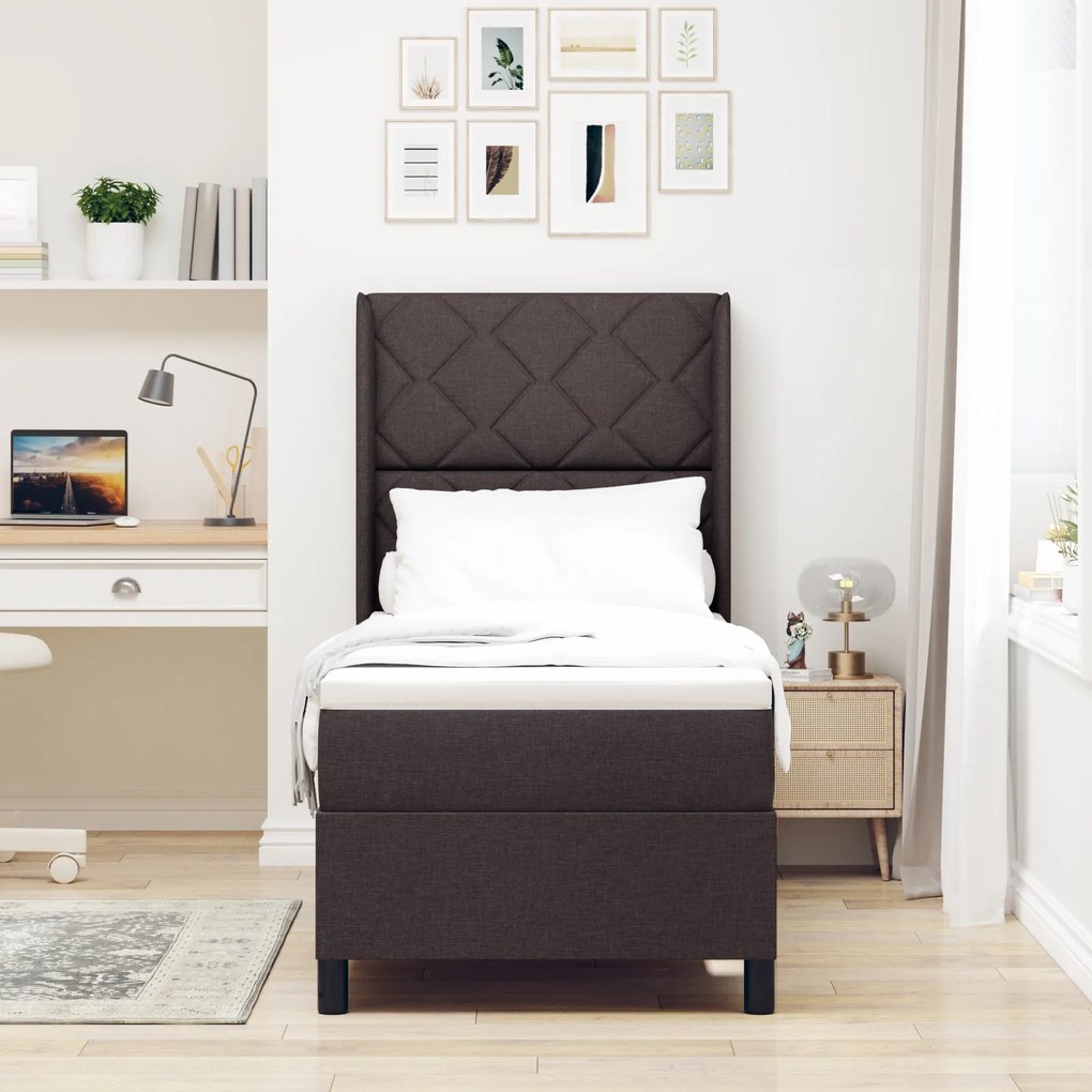 Cama Box Spring vidaXL com Colchão e LED Marrom Escuro 90x190 cm Tecid