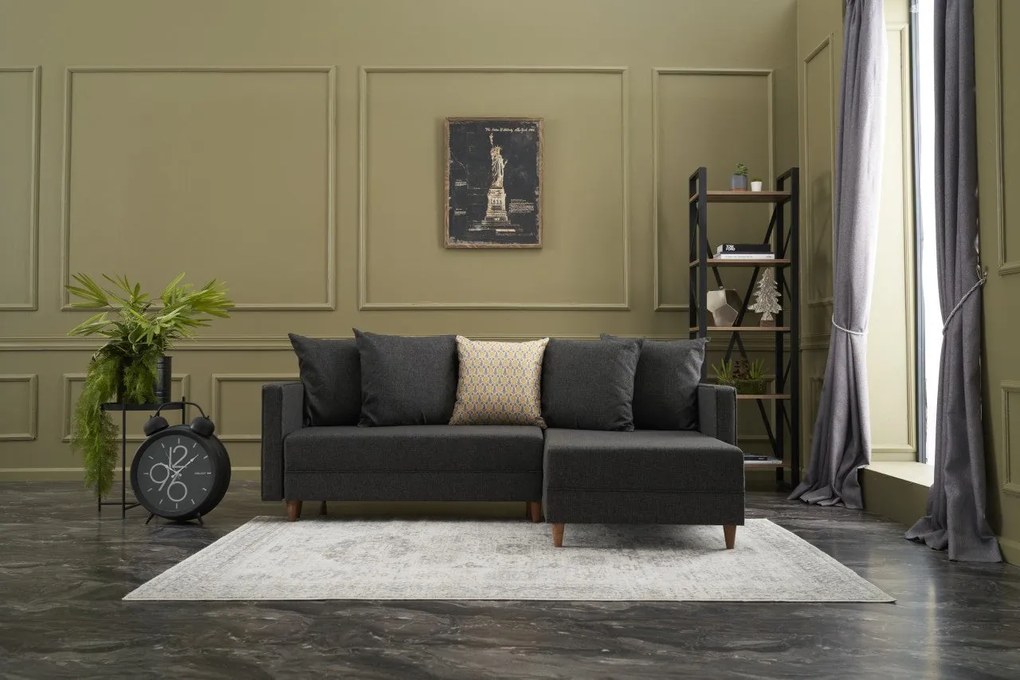 Sofá-cama de canto Aydam – Antracite – 215x80x150 cm