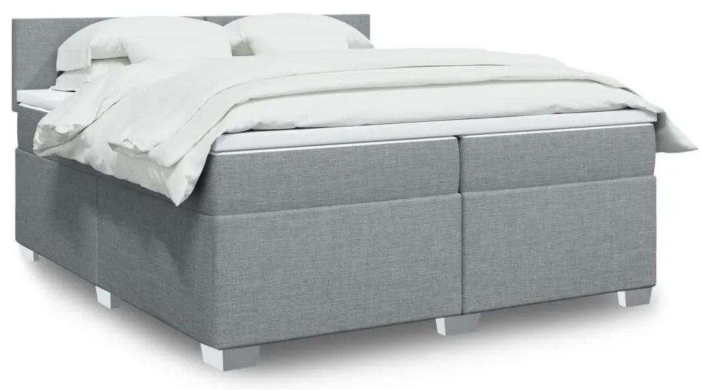 Cama com molas/colchão 200x200 cm tecido cinza-claro