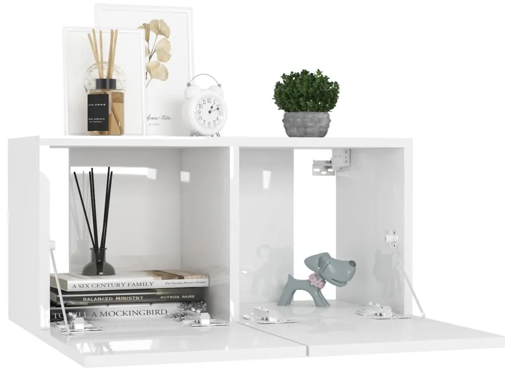 6 pcs conjunto de móveis de TV contraplacado branco brilhante