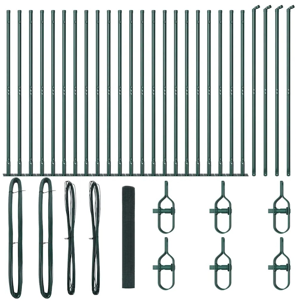 Cerca de Arame Soldado com 13 Postes Flangiados Verde 1.2x50 m Aço