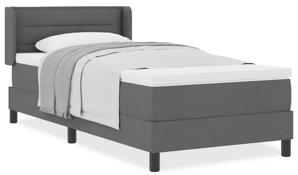 Cama Box Spring com Colchão Cinza Escuro, 90 x 190 cm, Tecido.