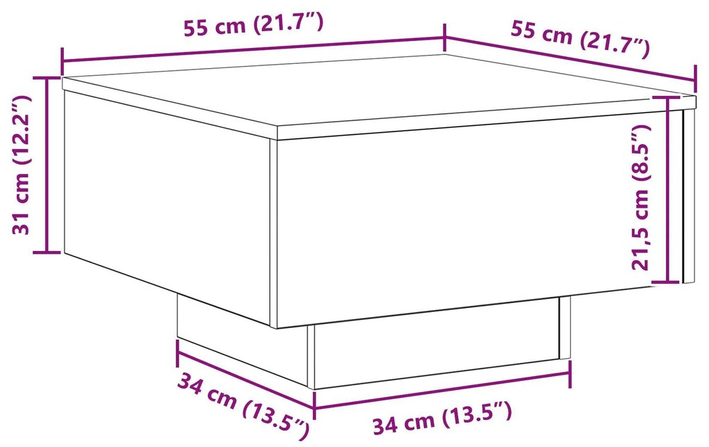 Mesa de Centro vidaXL Preta em Carvalho 55x55x31 cm em Madeira de Enge