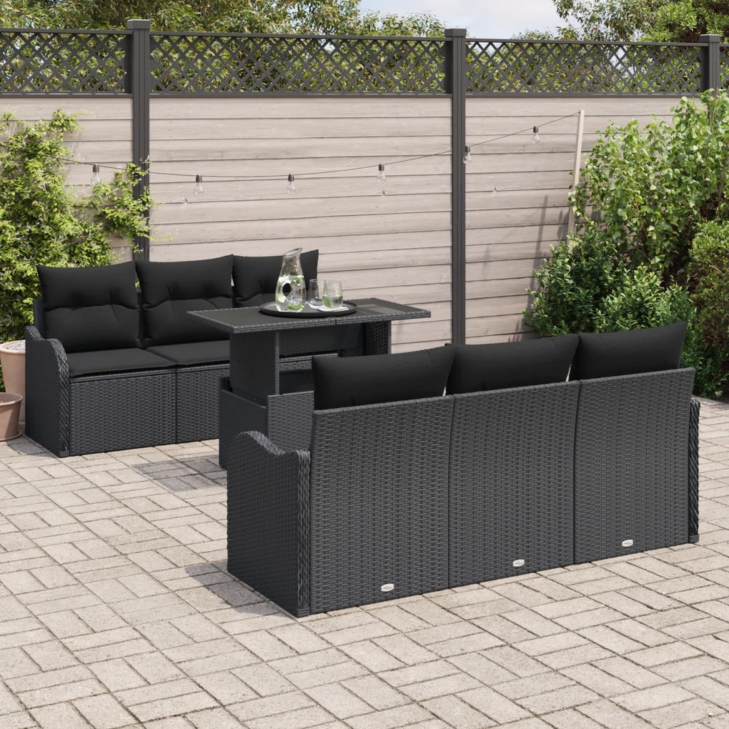 Conjunto de Sofas de Jardim vidaXL 7 Peças com Almofadas Preto Polirat