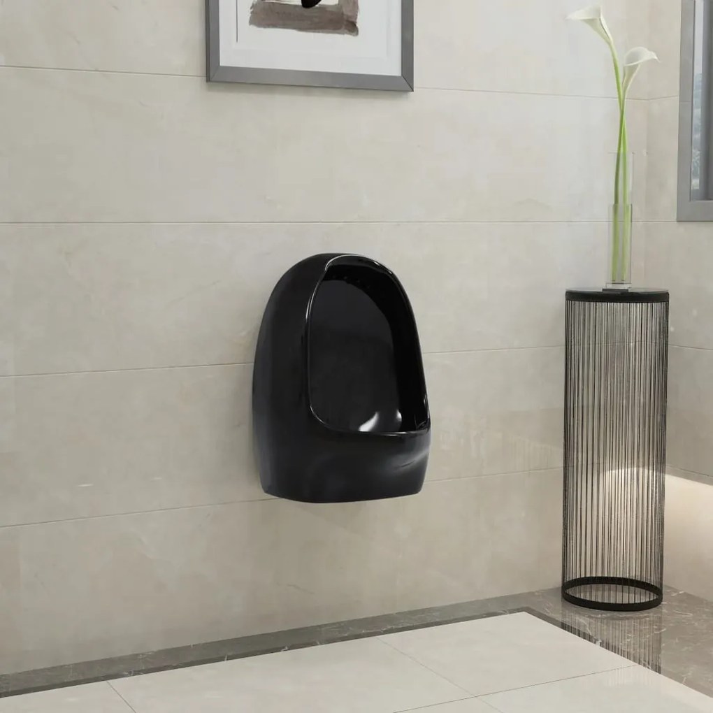 Urinol de parede com válvula de descarga cerâmica preto