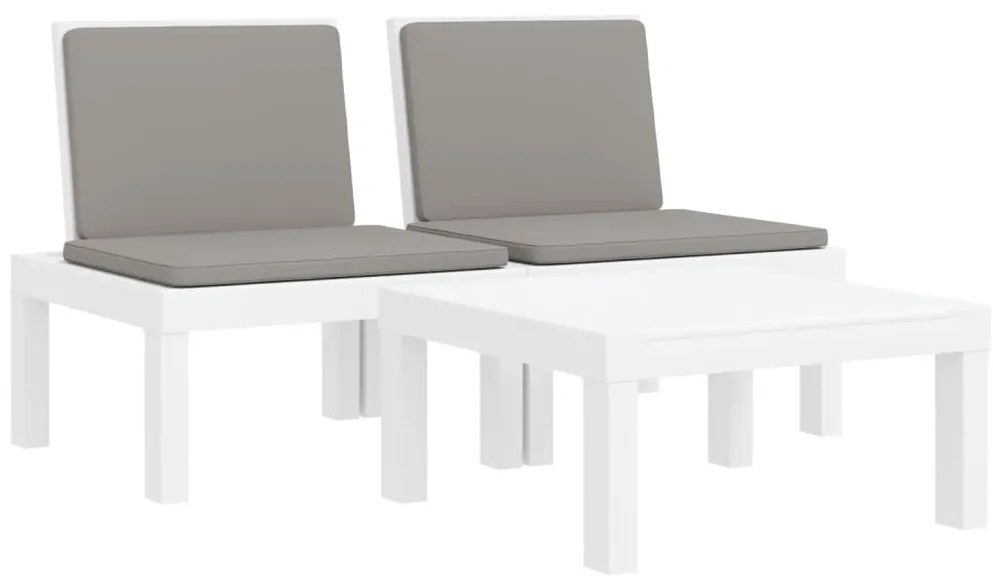 3 pcs conjunto lounge de jardim com almofadões PP branco