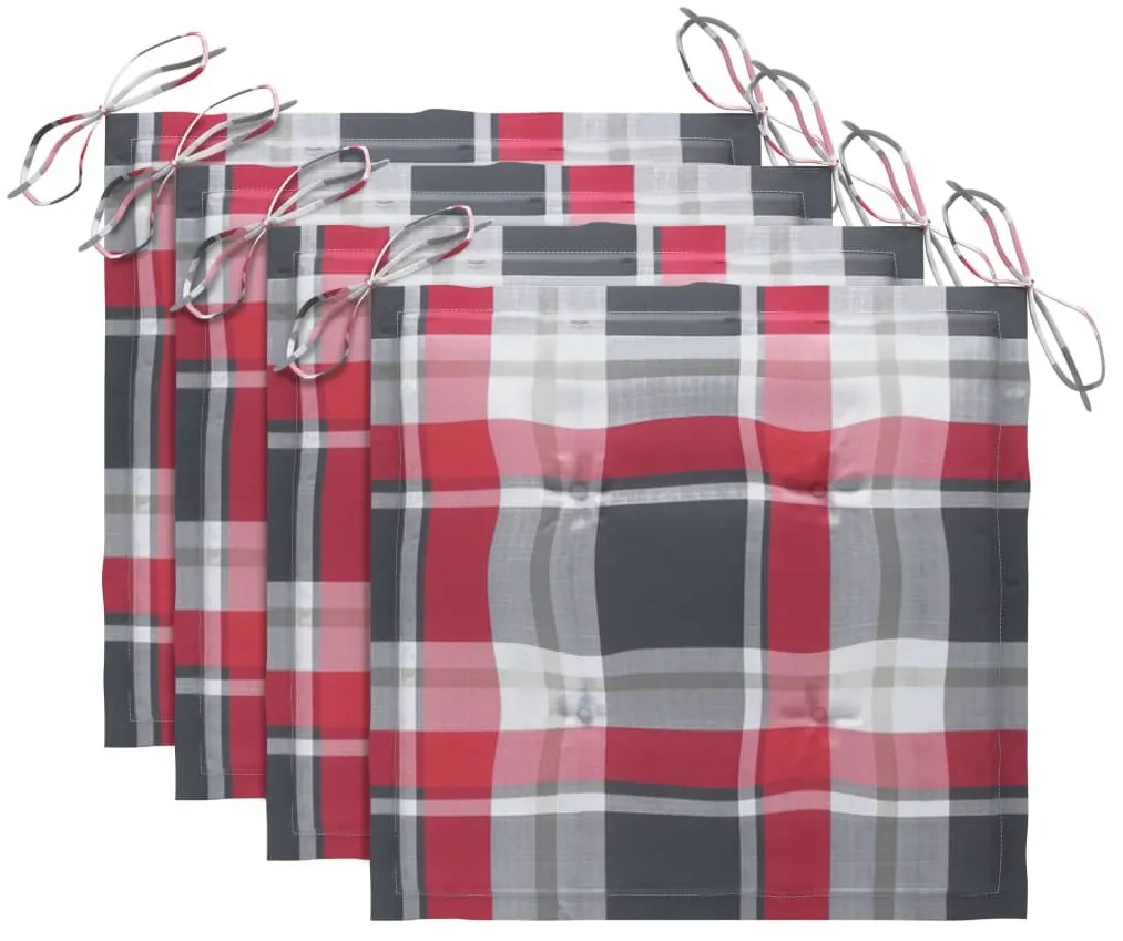 Cadeiras de jardim c/ almofadões xadrez vermelho 4 pcs teca