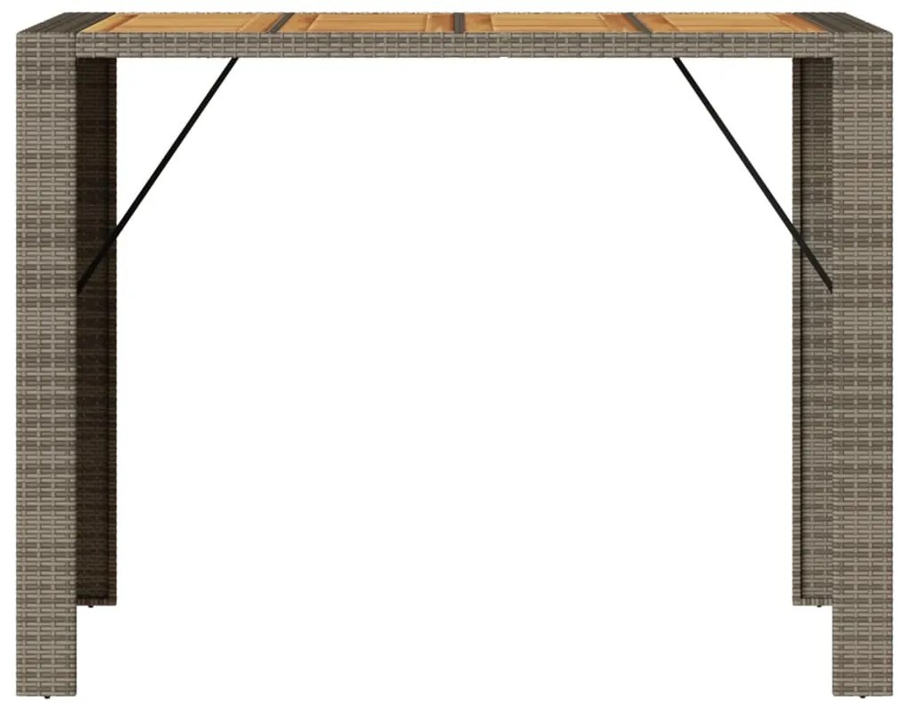 Mesa de bar para jardim com tampo em acácia vime PE cinza