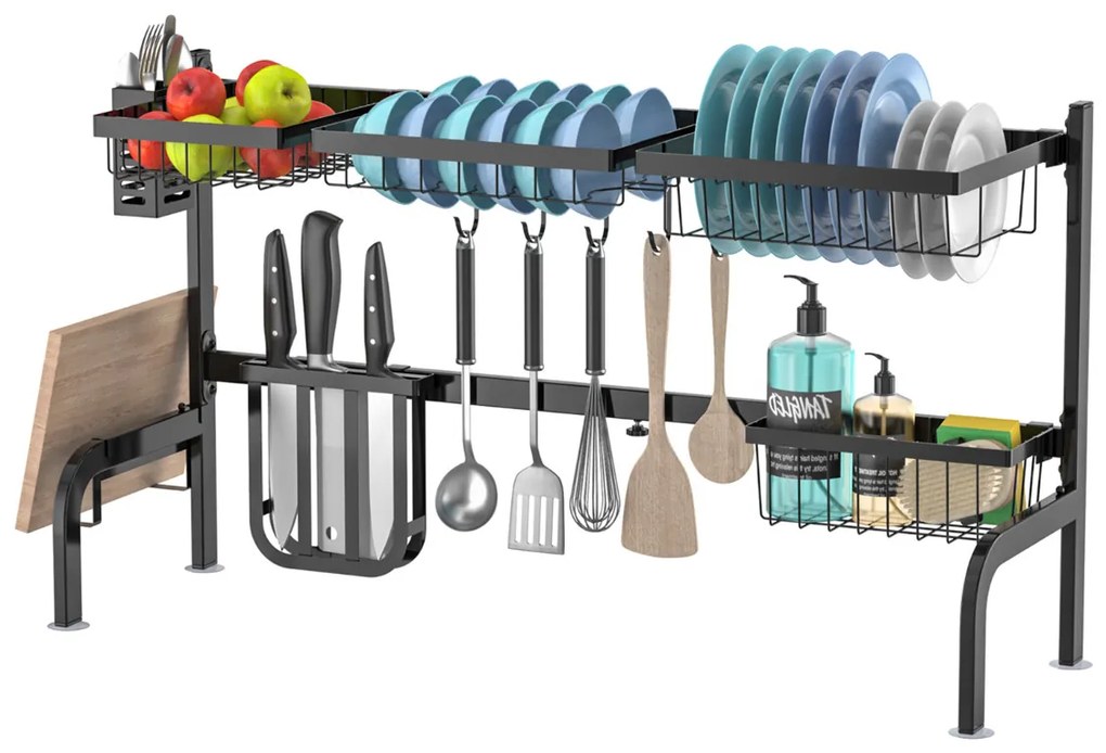 Escorredor de Louça de Cozinha com Gancho de Cesto (53-99 cm) Preto