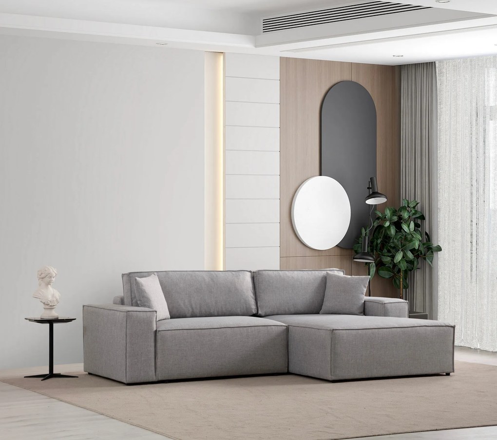 **** Sofá-Cama de Canto Pırlo – Cinzento Claro – 260x78x170 cm

**