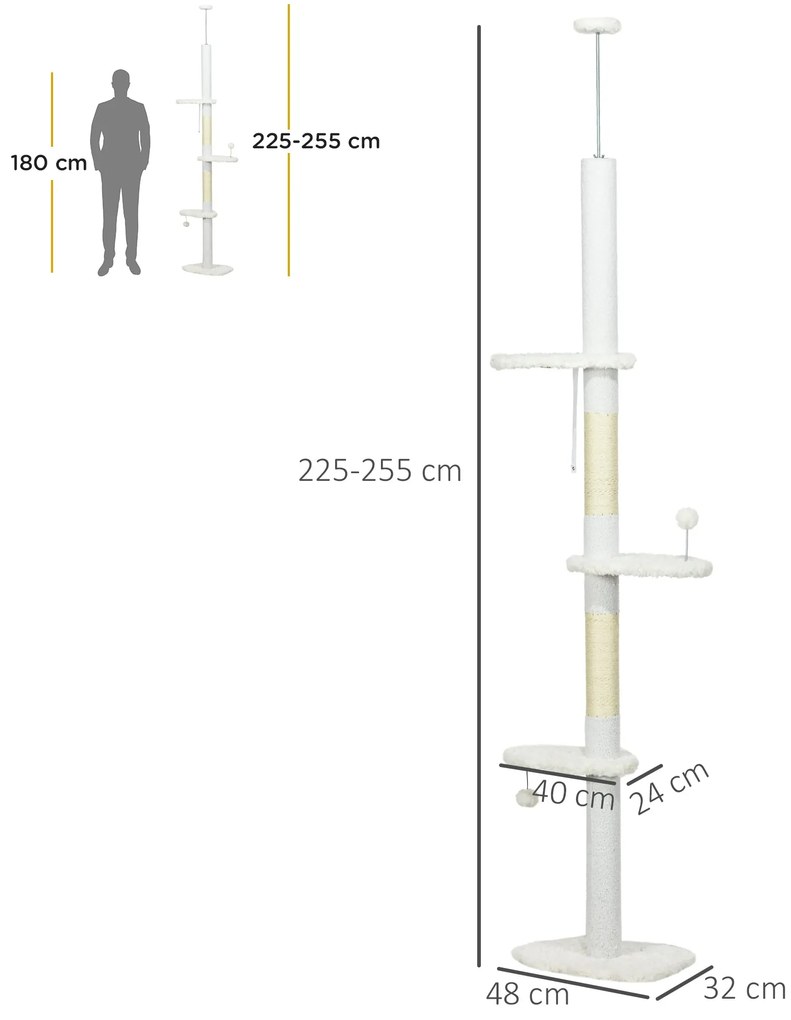 PawHut Arranhador para Gatos de 255 cm Torre para Gatos do Chão ao Tet