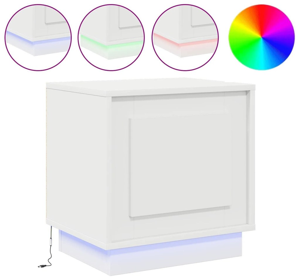 Mesa de cabeceira com luzes LED Branca 44x34,5x45 cm