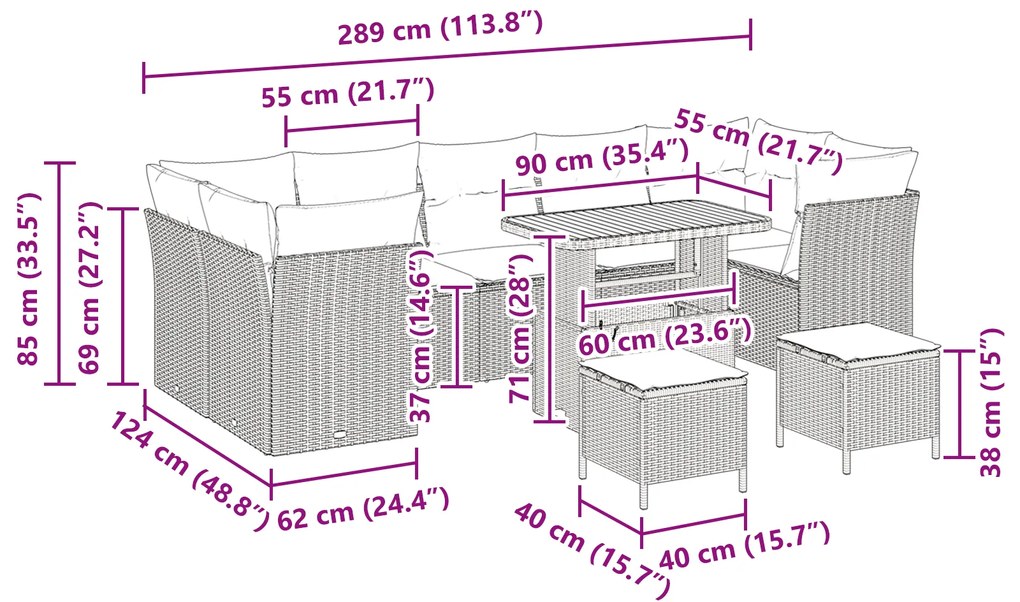 Conjunto de Sofá de Jardim vidaXL com Almofadas Bege, Vime Sintético e