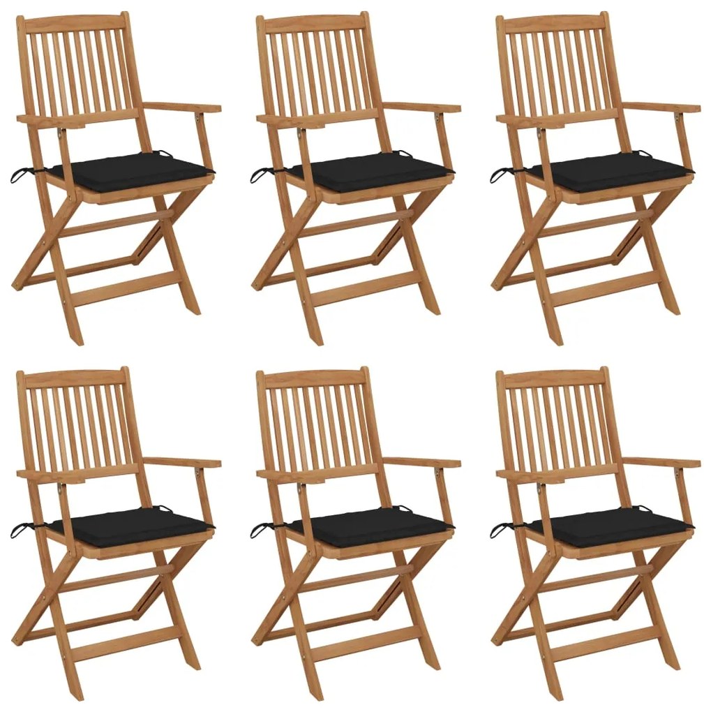 vidaXL Cadeiras de jardim dobráveis c/ almofadões 6 pcs acácia maciça