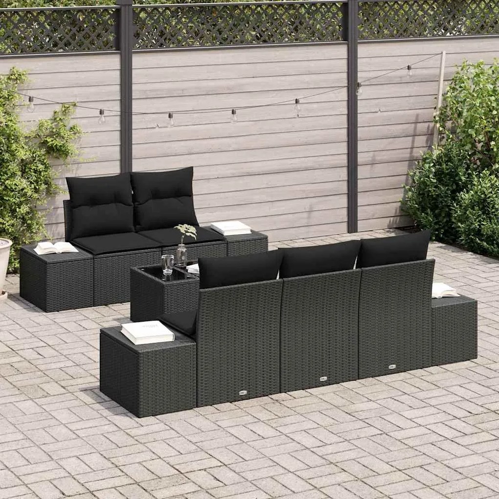 Conjunto de Sofá de Jardim em 6 peças da com almofadas de rattan em po
