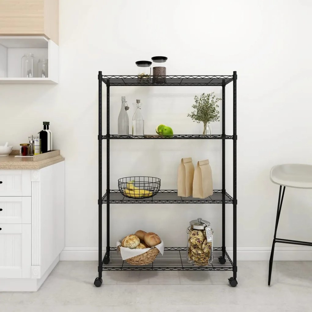 vidaXL Unidade de 4 prateleiras com rodas 90x35x142 cm 200 Kg preto