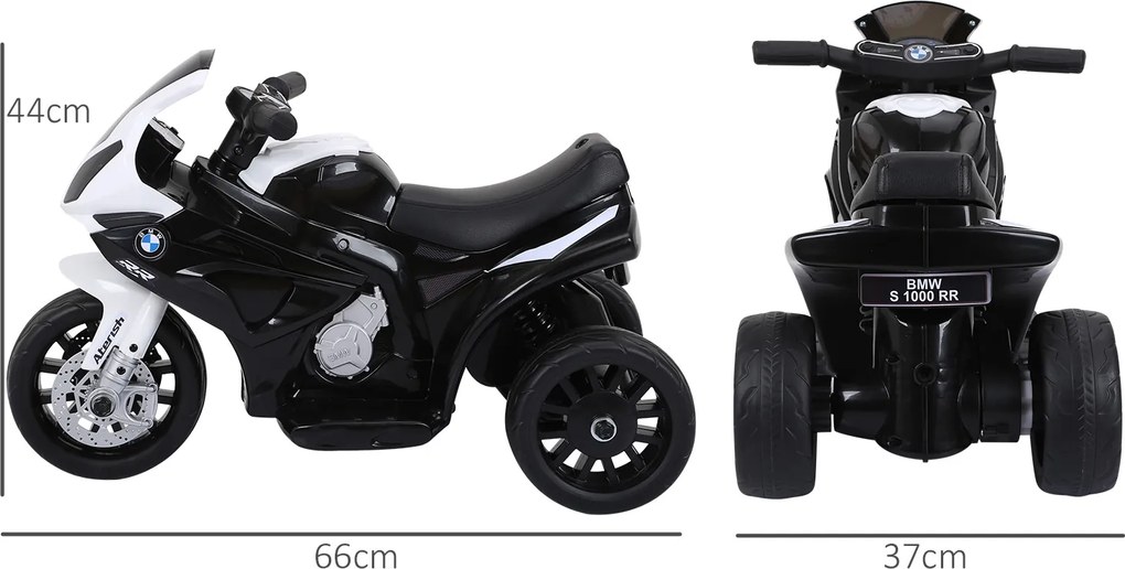 Mota Elétrica BMW para Crianças entre 18-36 Meses 6V com Faróis Música e Velocidade Máx. de 2,5 km/h 66x37x44 cm Preto