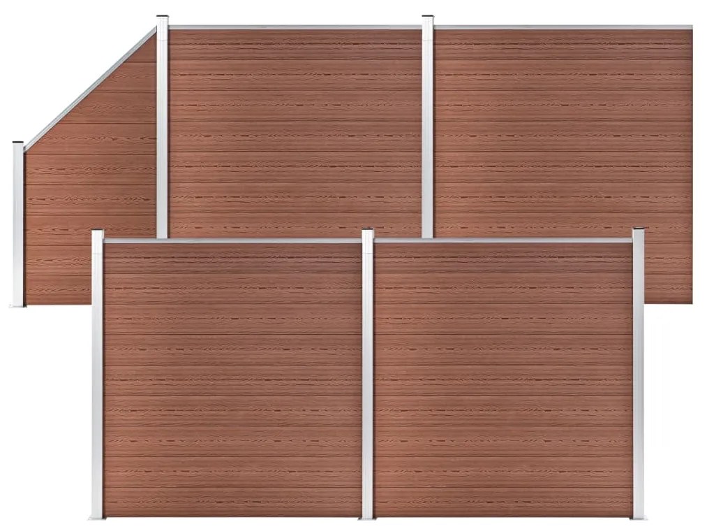 vidaXL Painel vedação WPC 4 quadrados + 1 inclinado 792x186cm castanho