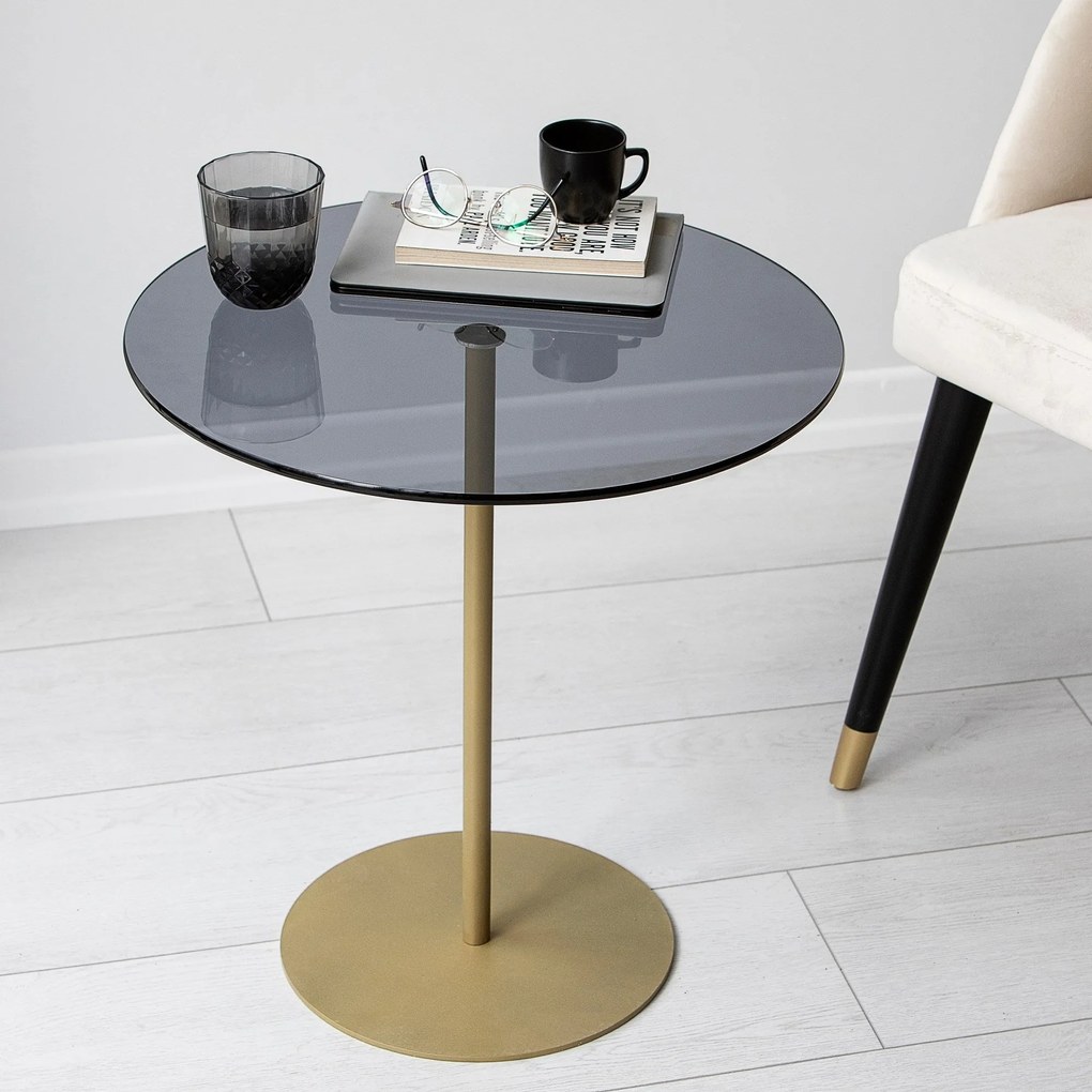 Mesa Auxiliar Chill-Out – Dourado e Cinzento Escuro – 50x50x50cm