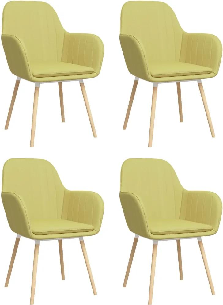 Cadeiras de jantar com apoio de braços 4 pcs tecido verde