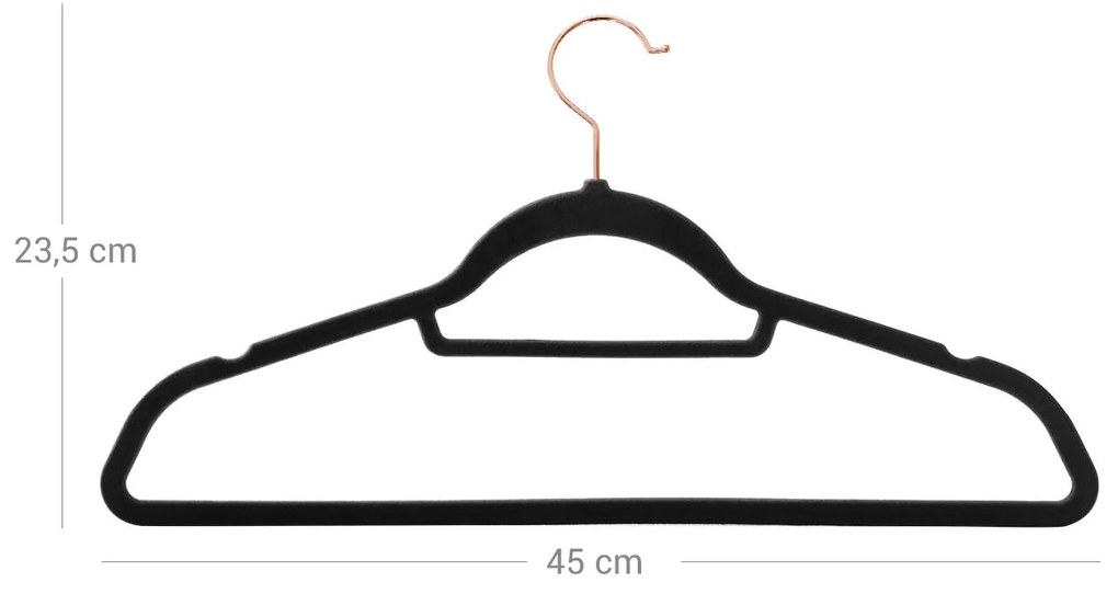 Conjunto de 50 cabides 45 x 23,5 cm Preto + Dourado