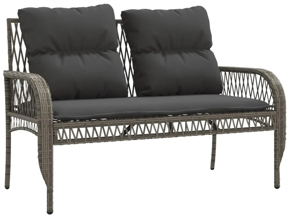 4 pcs conjunto sofás de jardim c/ almofadões vime PE cinzento