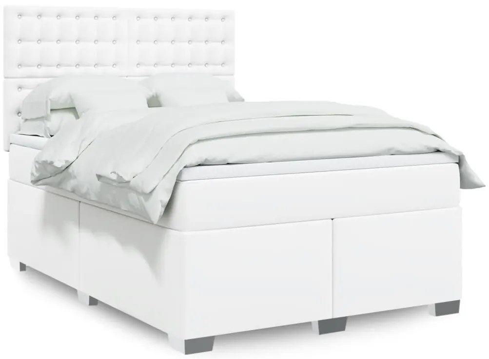 Cama com molas/colchão 140x190 cm couro artificial branco