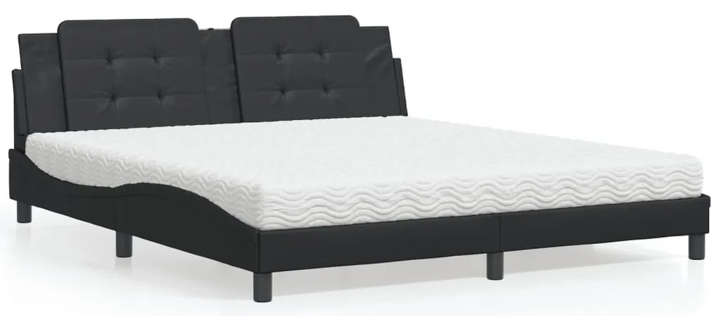 Cama com colchão 180x200 cm couro artificial preto
