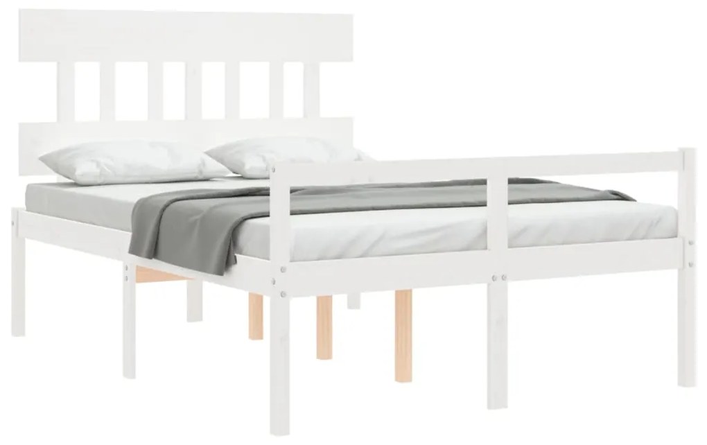 Estrutura de cama com cabeceira 120x200cm madeira maciça branco